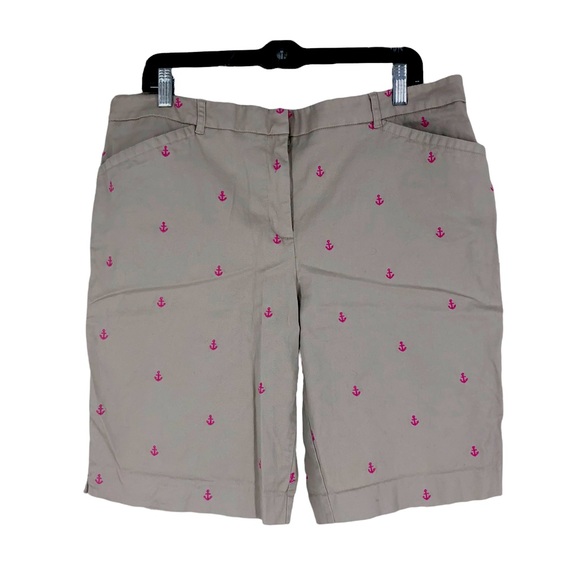 Charter Club Plus Size 18 Nautical Bermuda Shorts w/Pink Anchors Graphic Beige - Picture 1 of 7